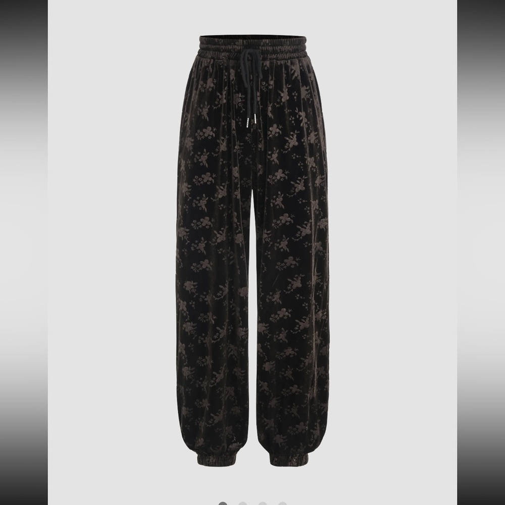 Dark brown velvet flower joggers